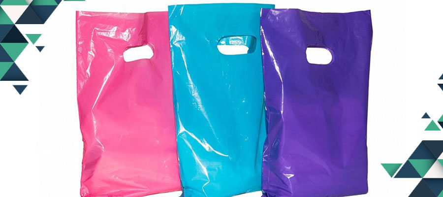 سه نوع کیسه پلاستیکی در رنگ های آبی، بنفش و صورتی